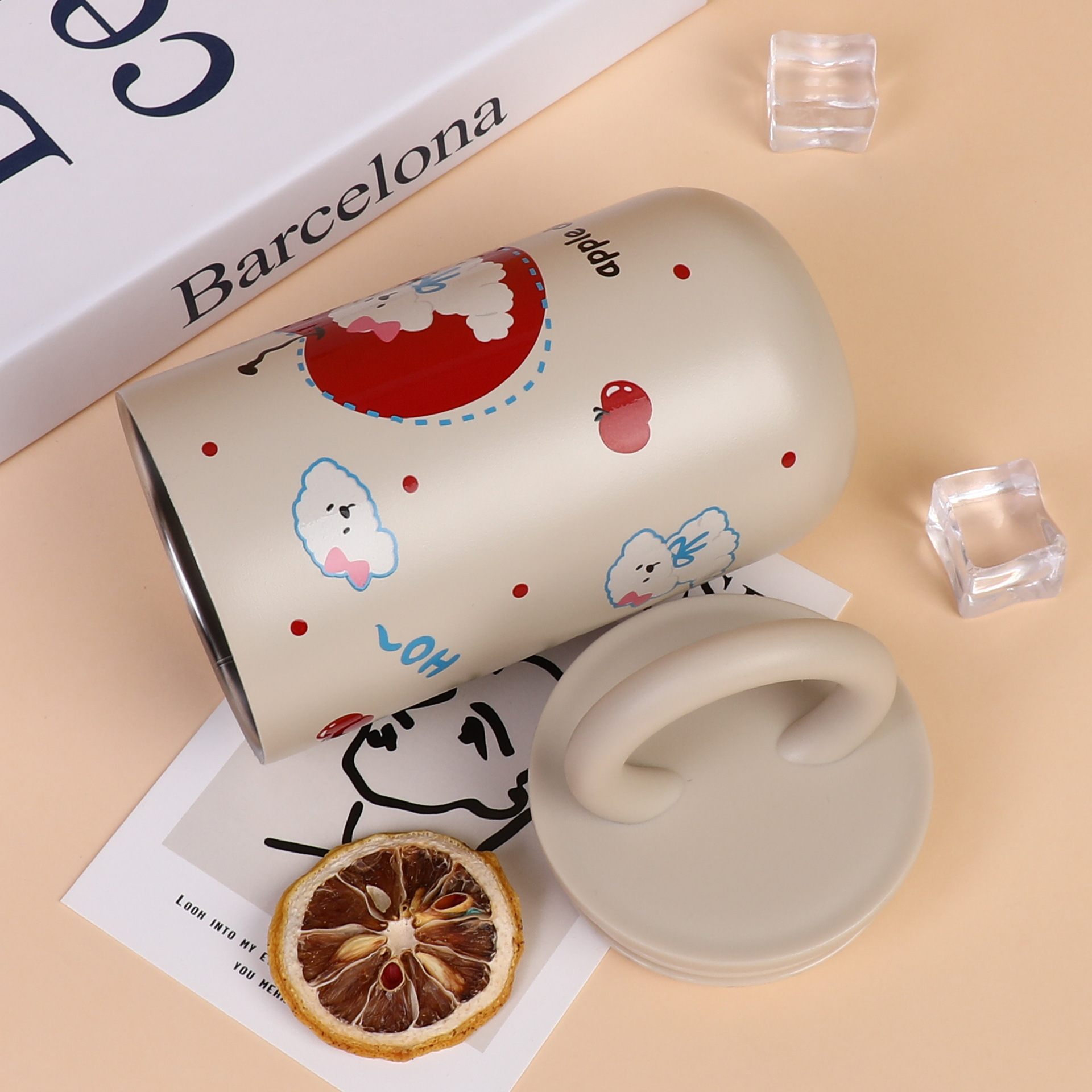 Apple Dog Pattern Tumbler with Ring Handle