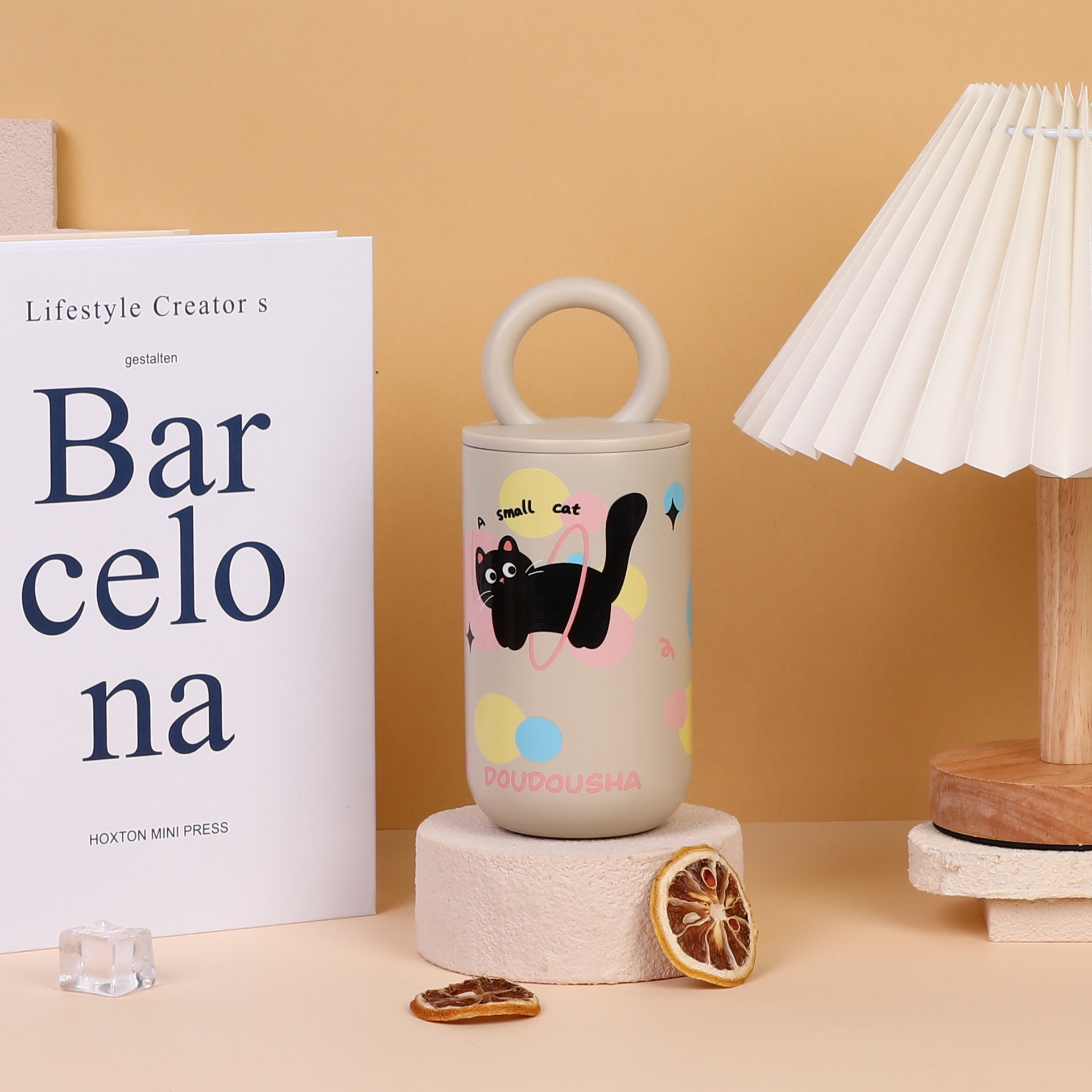 Apple Dog Pattern Tumbler with Ring Handle