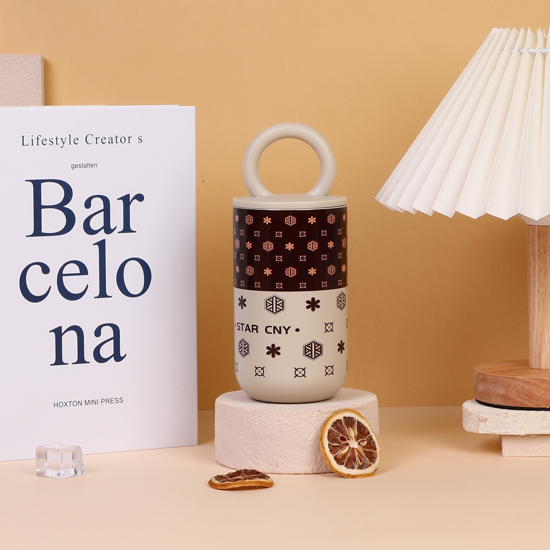 Apple Dog Pattern Tumbler with Ring Handle