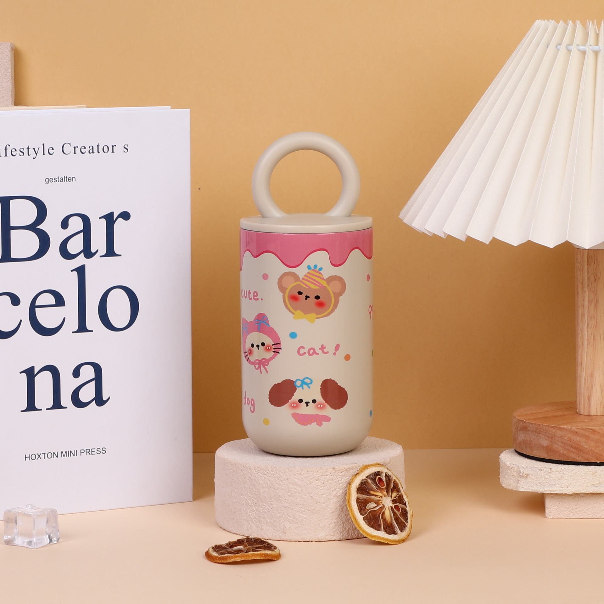 Apple Dog Pattern Tumbler with Ring Handle