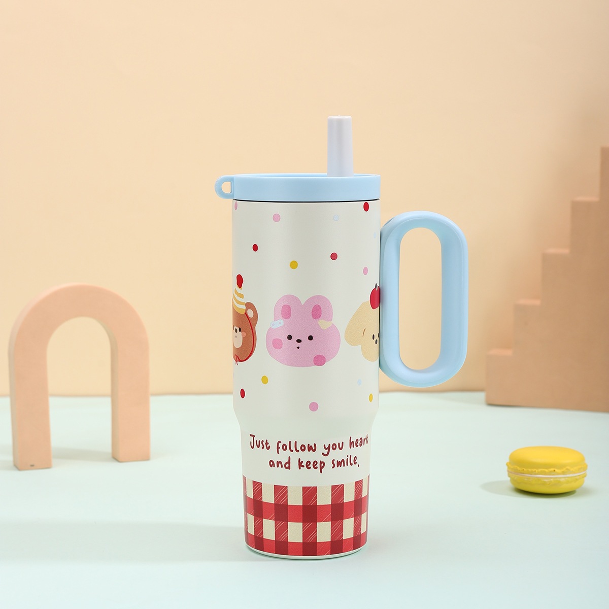 Cherry Pattern Straw Tumbler with Handle