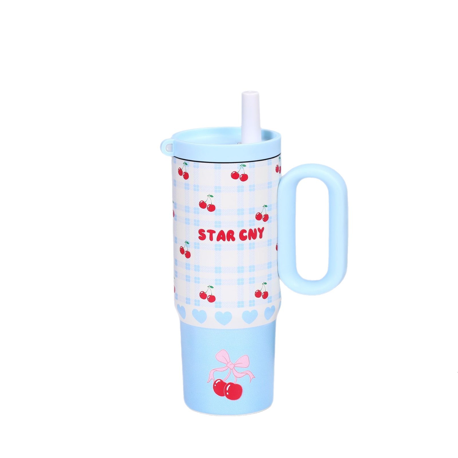 Cherry Pattern Straw Tumbler with Handle