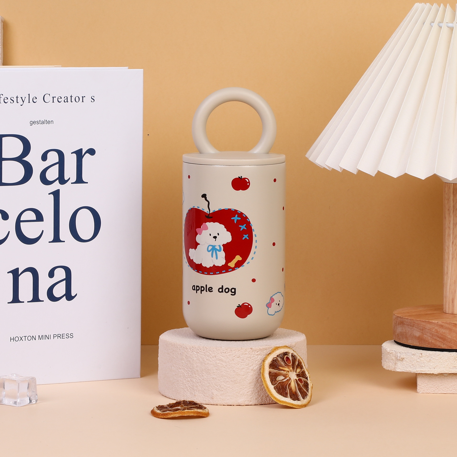 Apple Dog Pattern Tumbler with Ring Handle