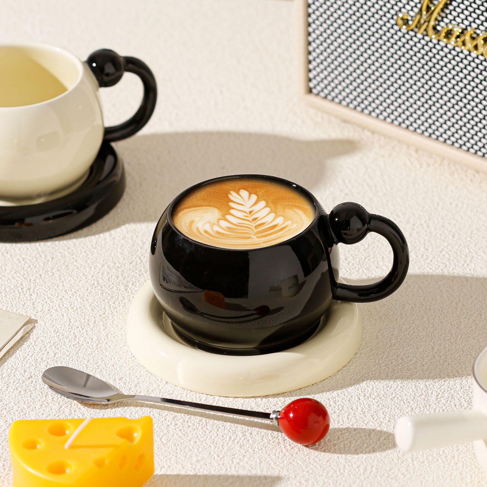 Round Mug Set with Saucer and Spoon