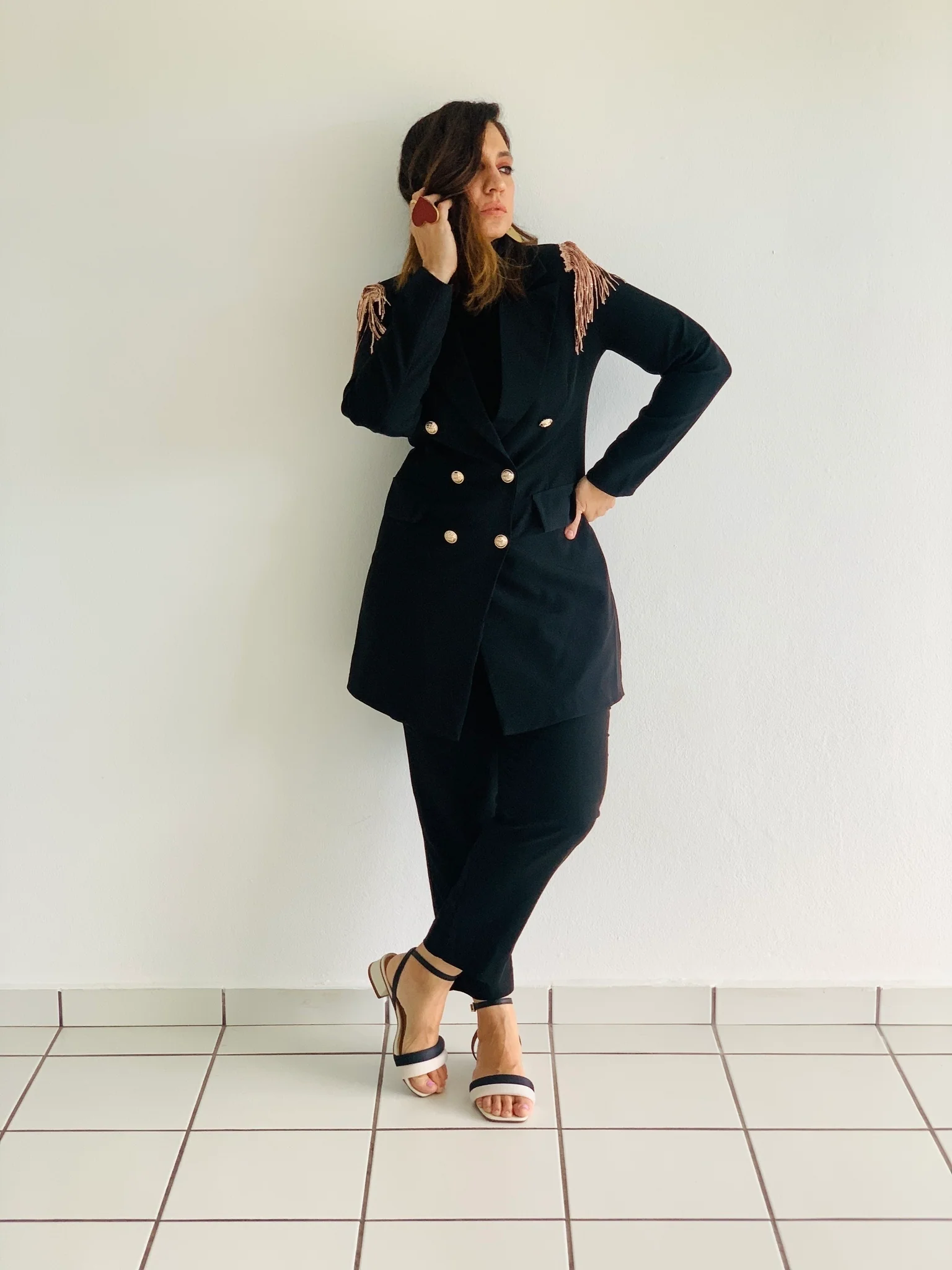 Sparkle Detail Black Blazer - WINOKJZ