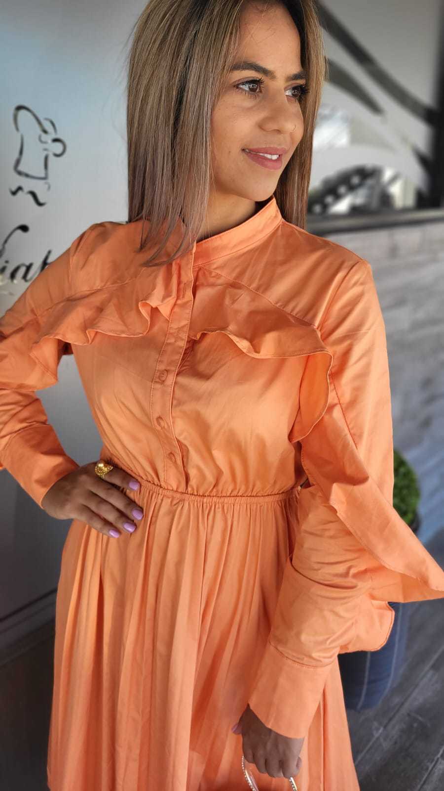 Orange Crew Neck Dress - WINOKJZ