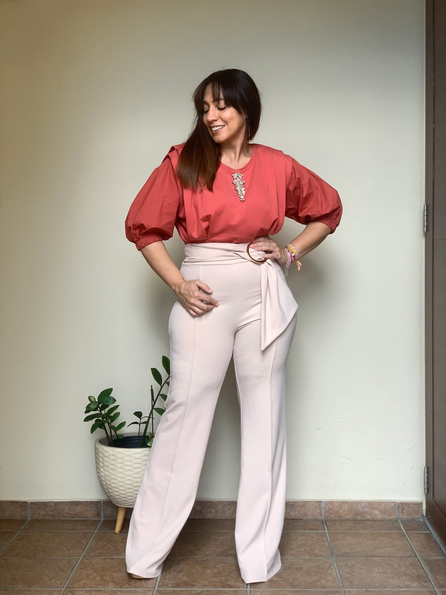 Beige High Waist Pants - WINOKJZ