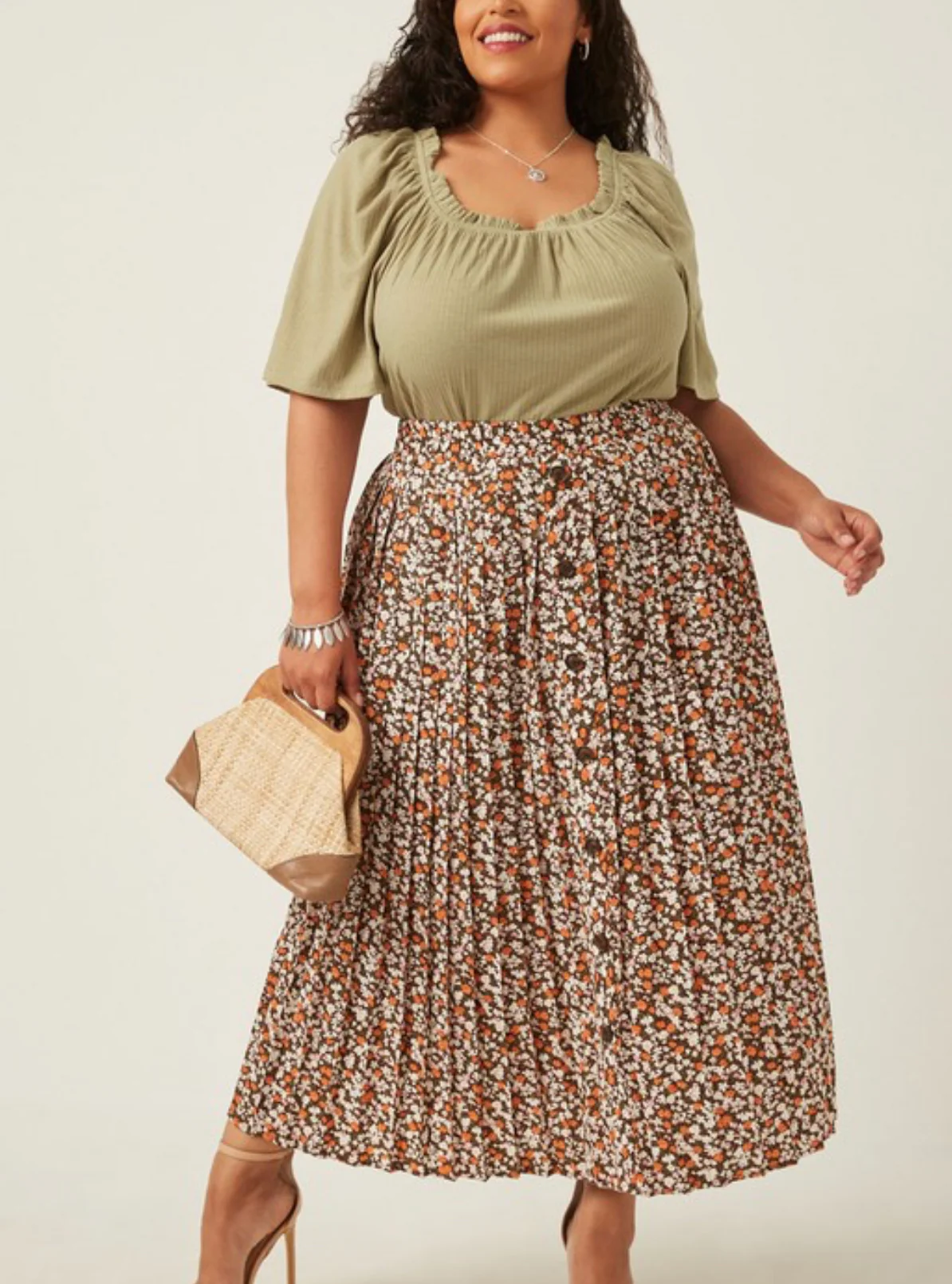 Brown Maxi Plus Size Skirt - WINOKJZ