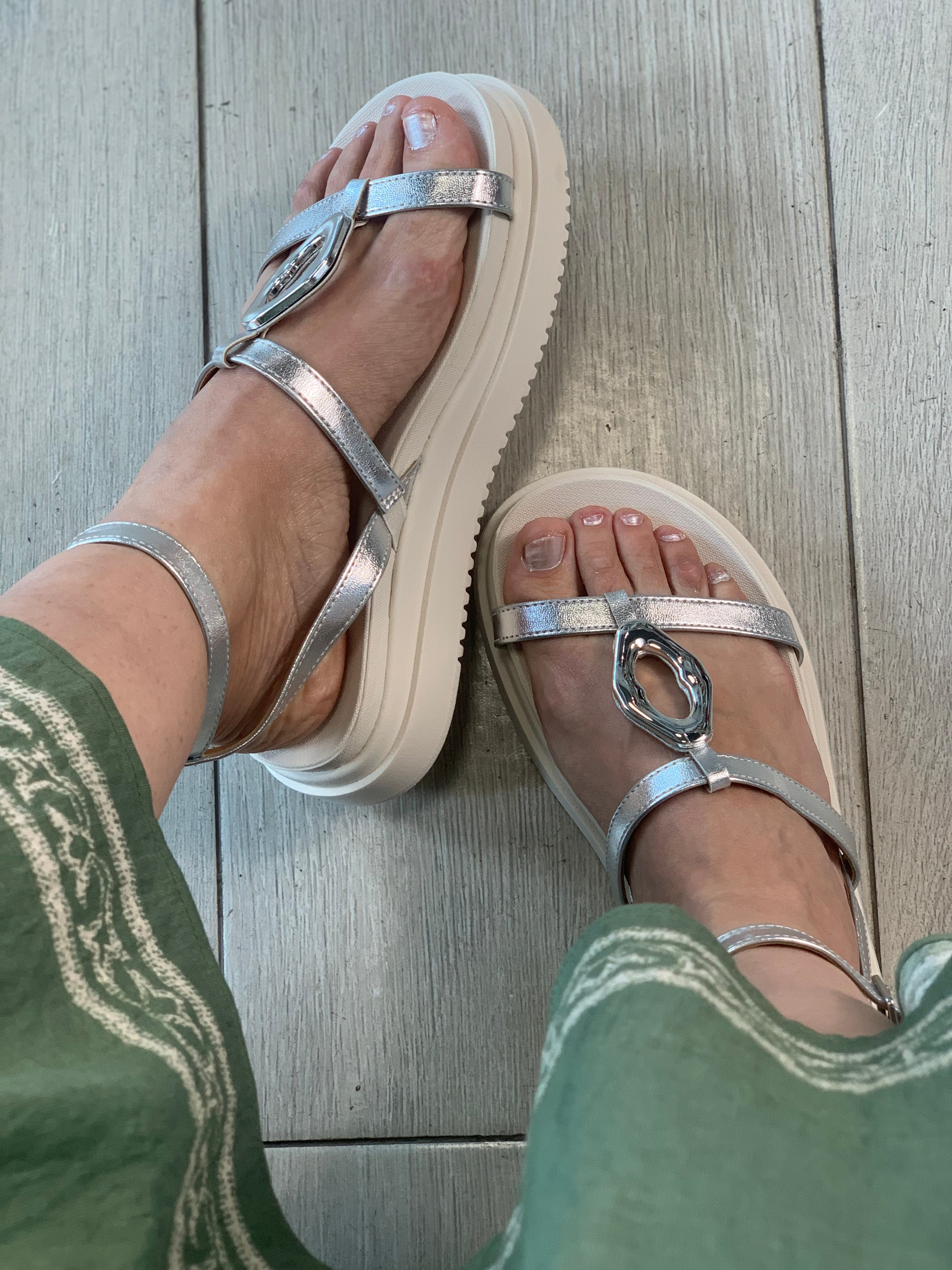 Silver Chunky Sandals - WINOKJZ