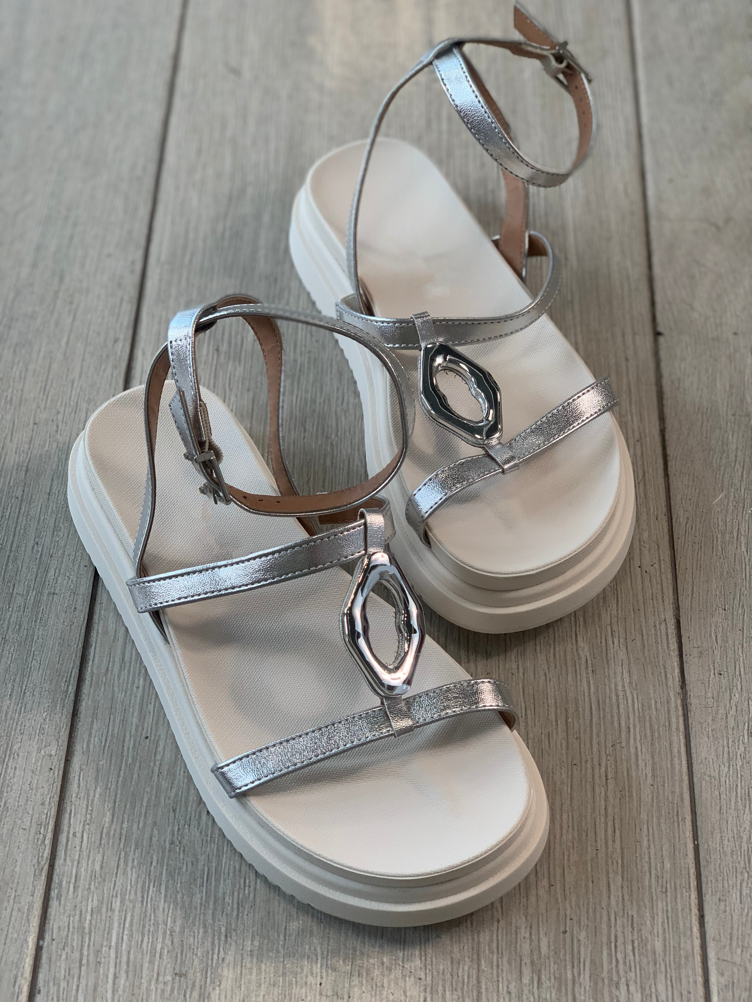 Silver Chunky Sandals - WINOKJZ