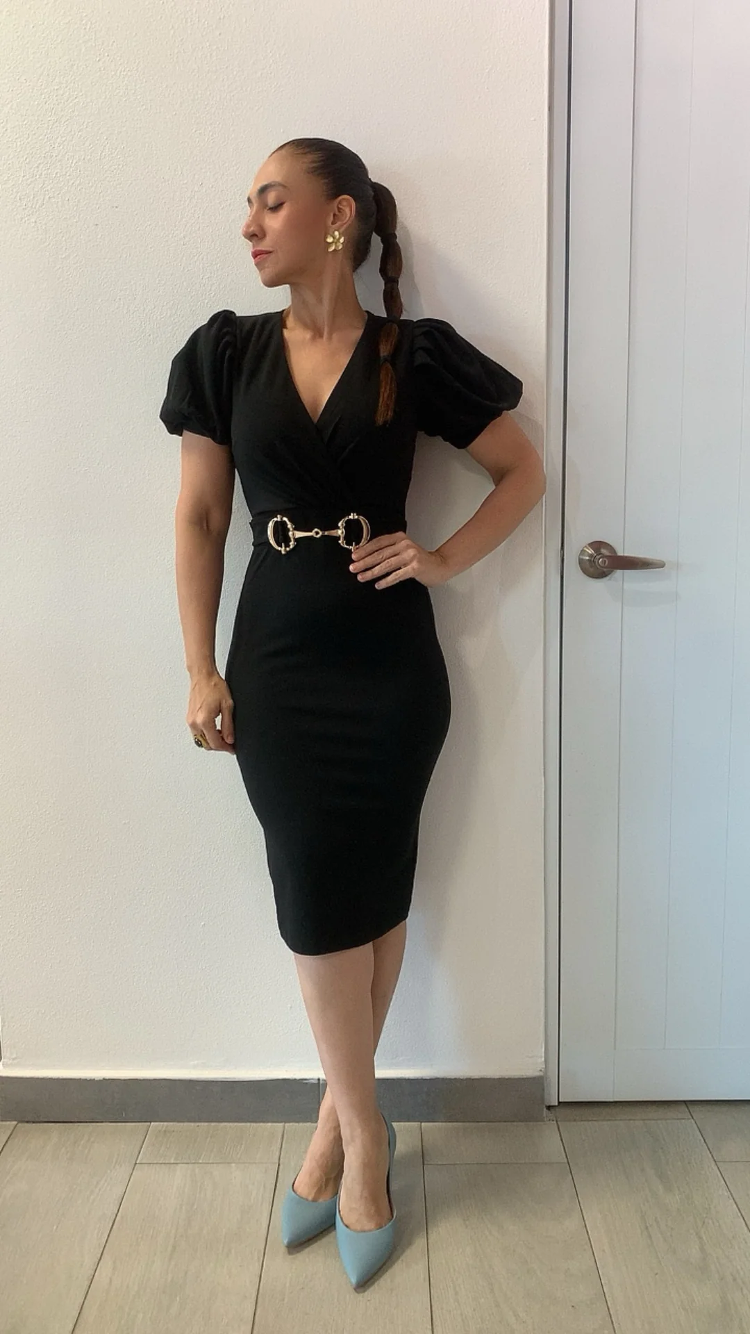 Black Puff Sleeves Dress - WINOKJZ