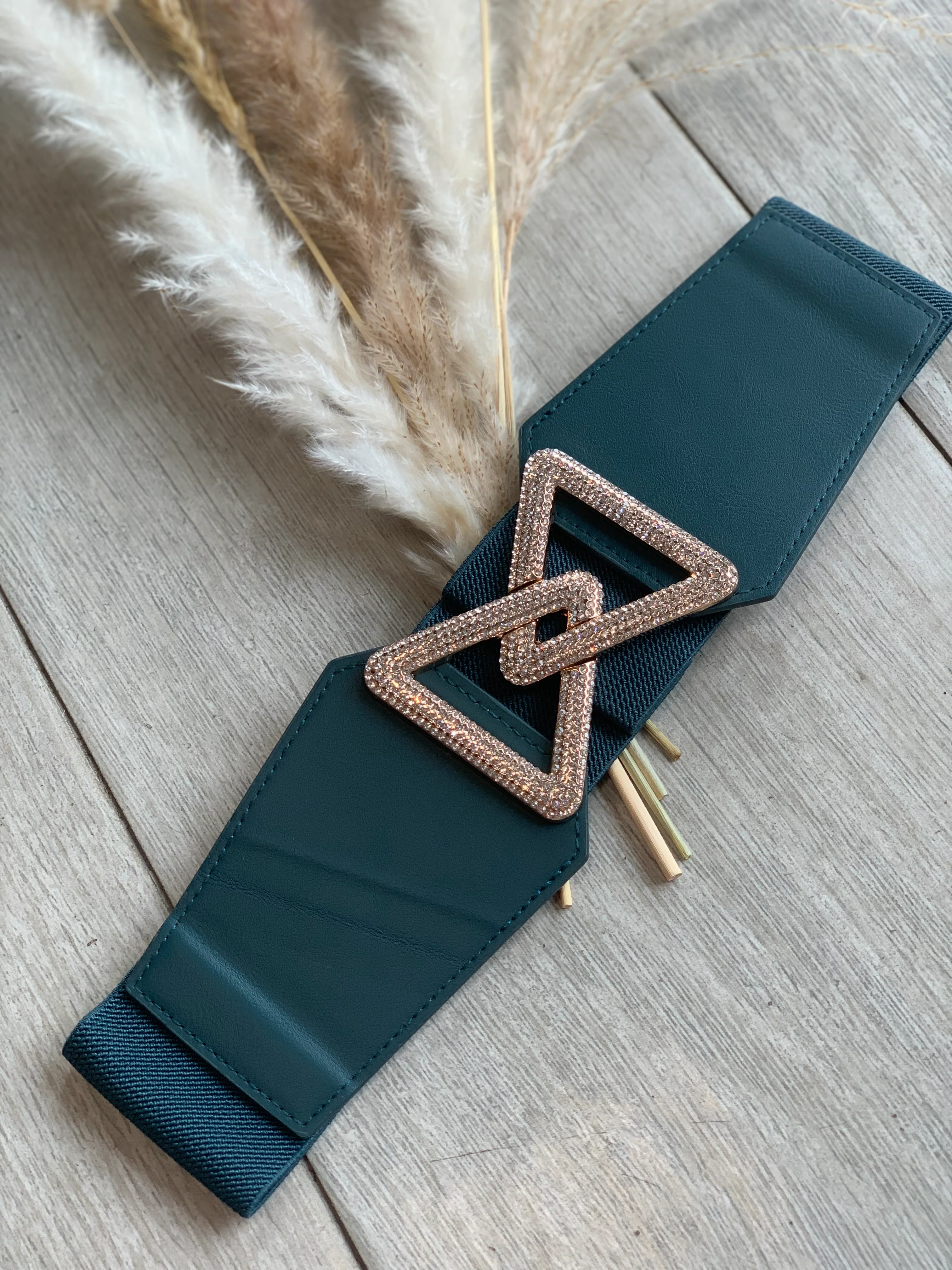 Teal Rhinestone Triangle Belt - WINOKJZ