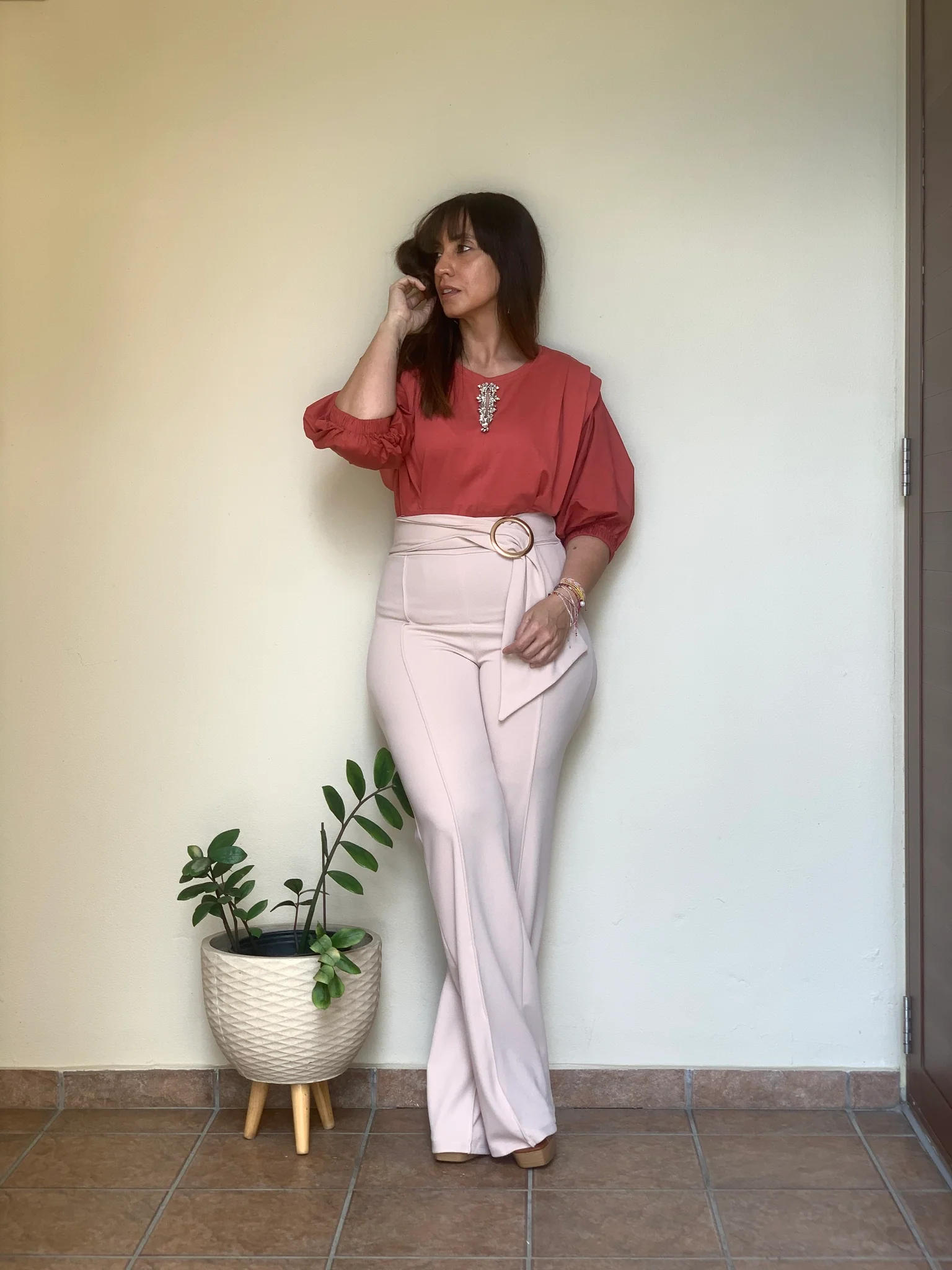 Beige High Waist Pants - WINOKJZ