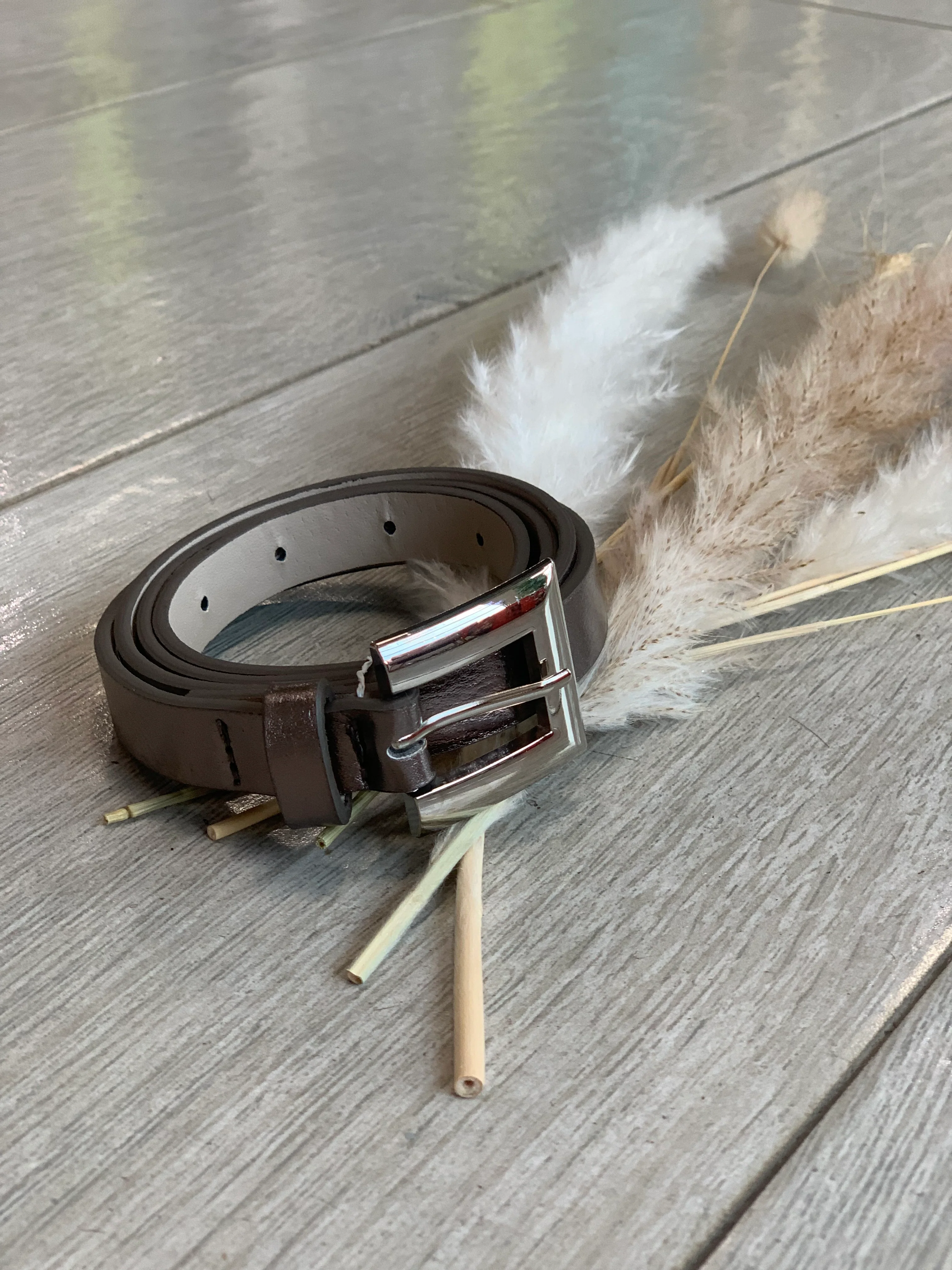 Pewter Skinny Belt - WINOKJZ