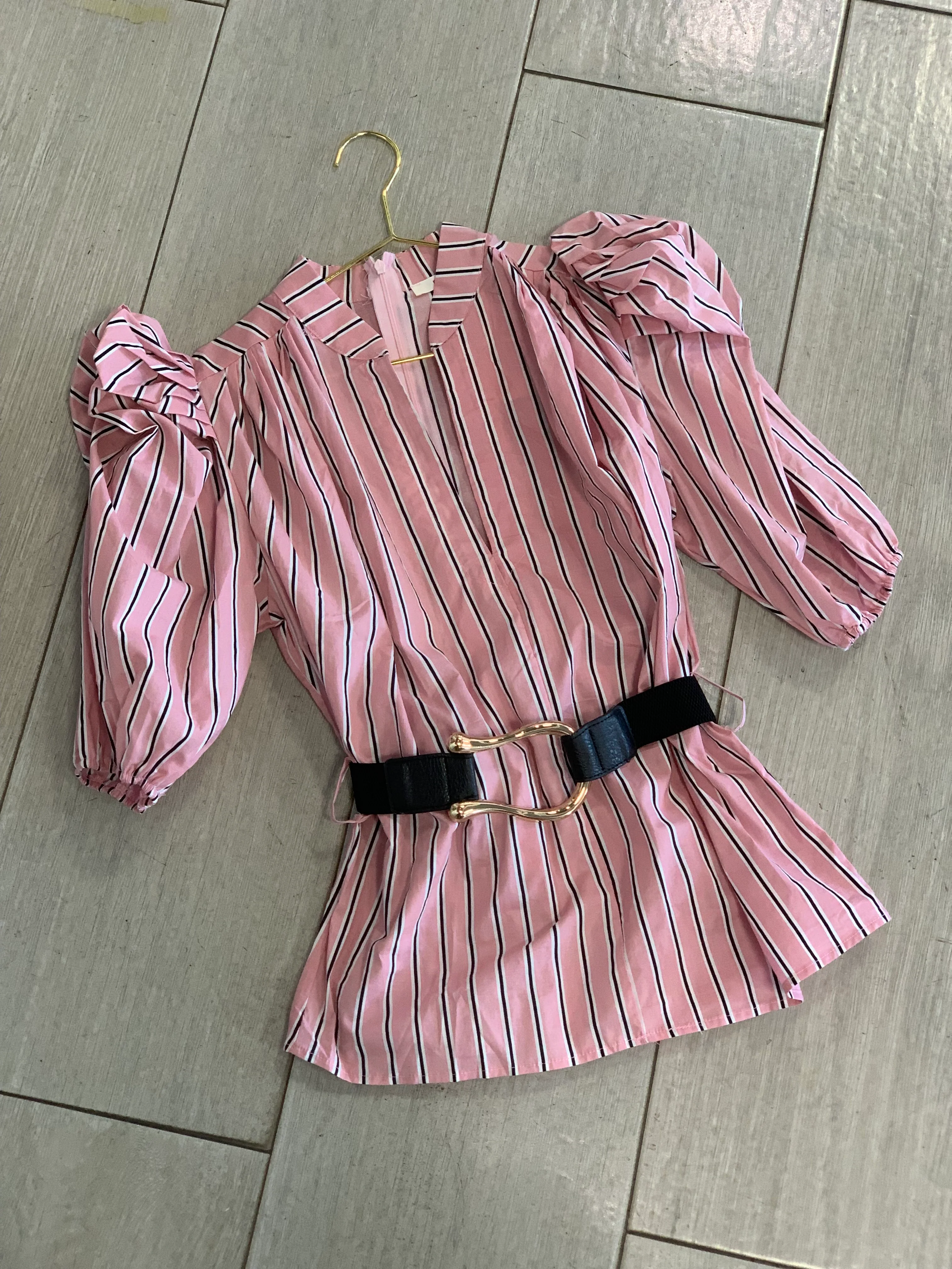 Striped Belted Blouse - WINOKJZ