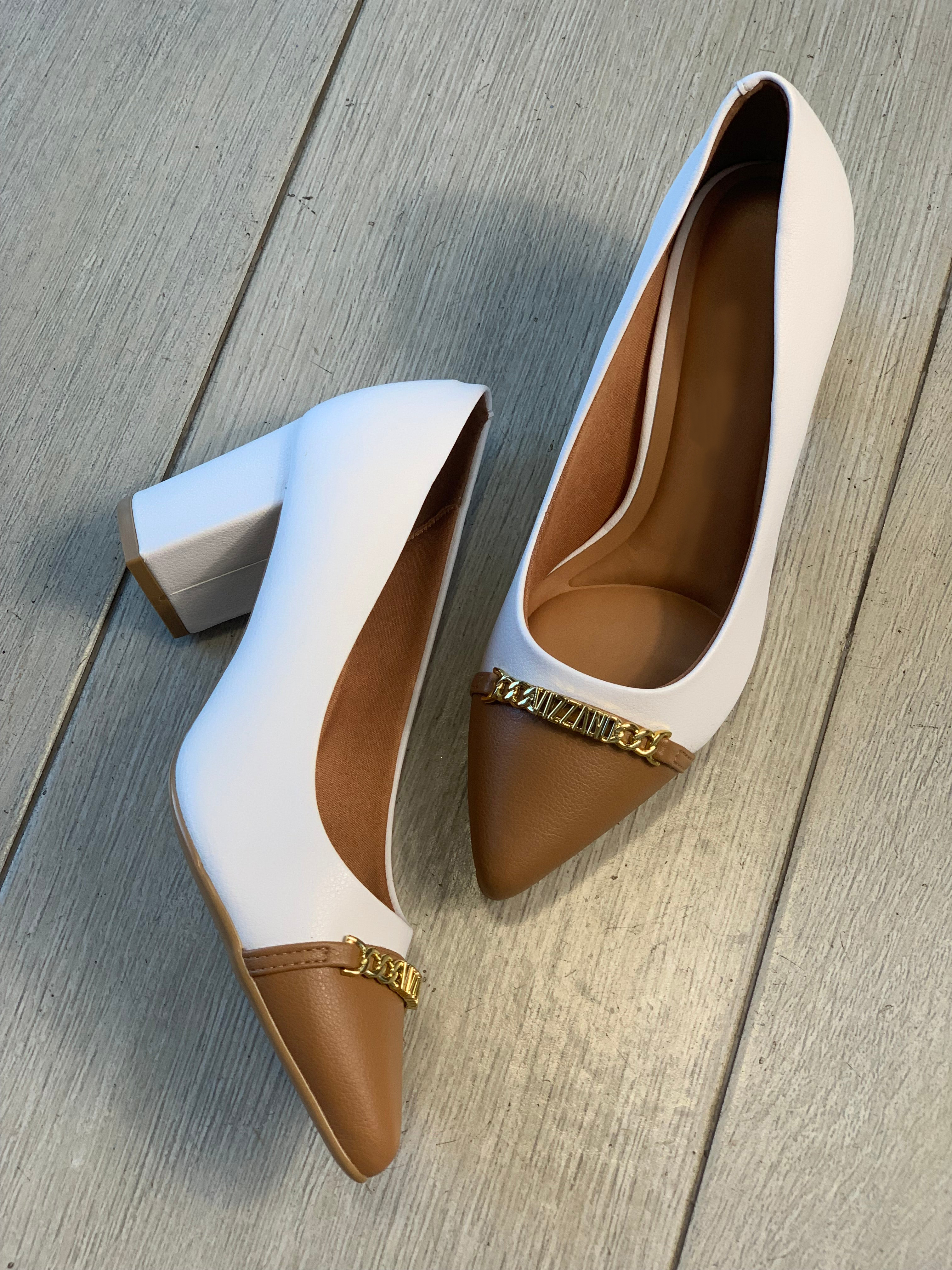 Signature White/Camel Square Heels - WINOKJZ