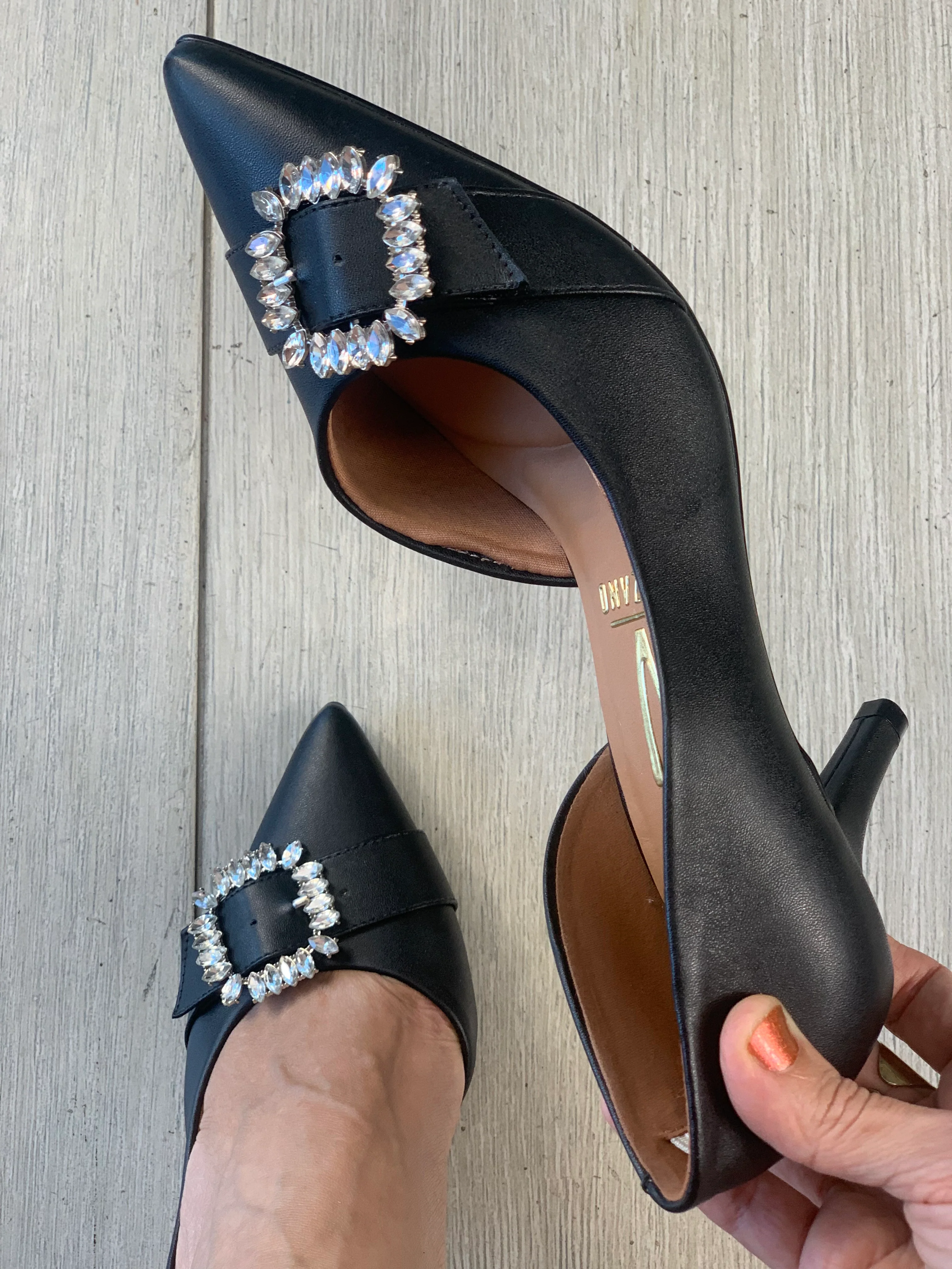 Black Rhinestones Buckle Heels - WINOKJZ