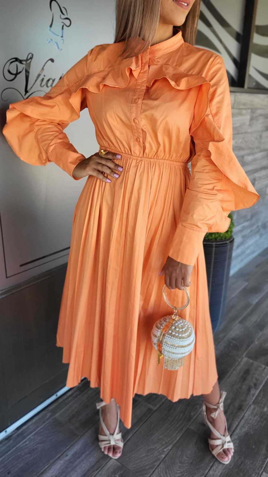 Orange Crew Neck Dress - WINOKJZ