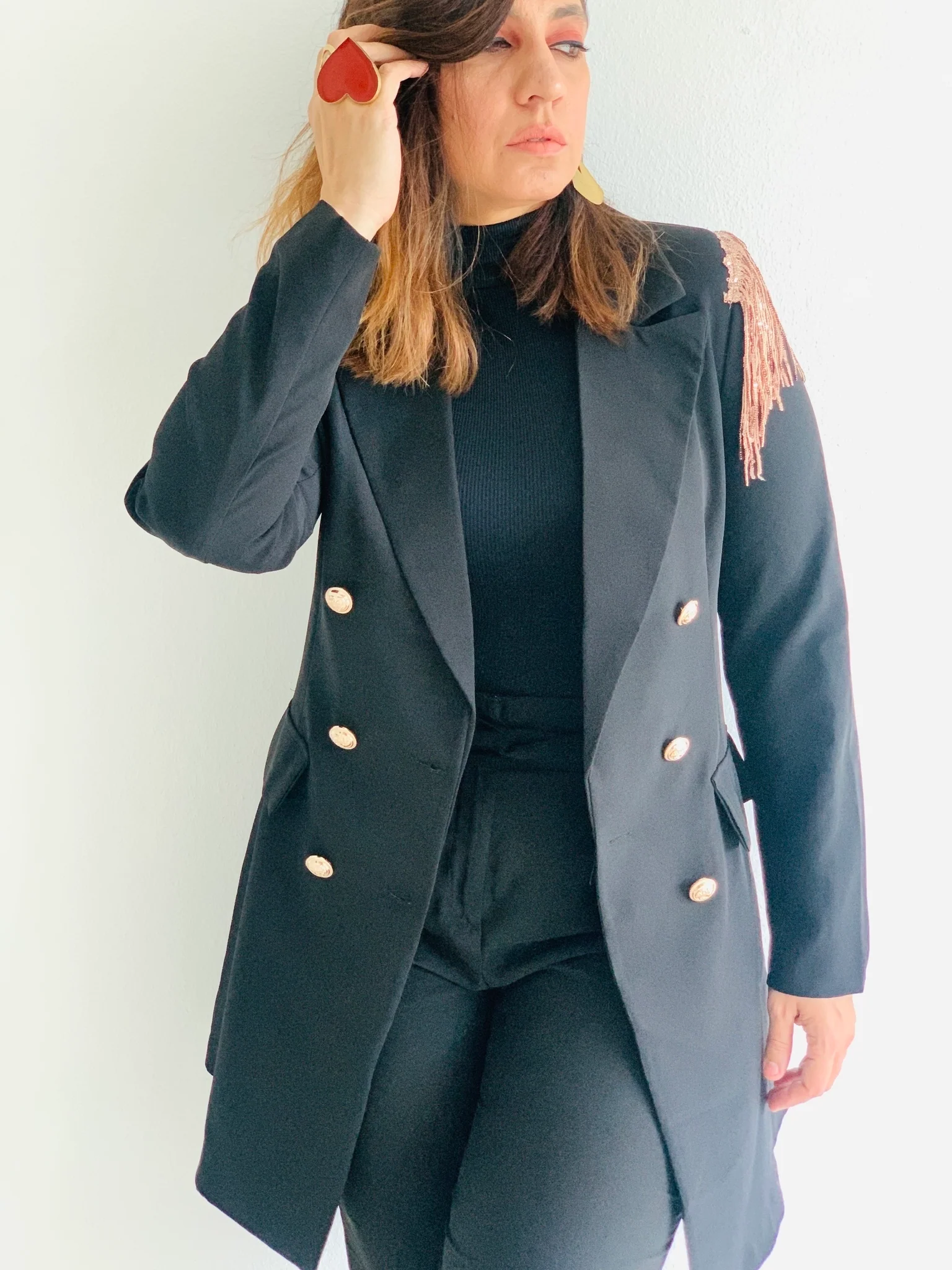 Sparkle Detail Black Blazer - WINOKJZ