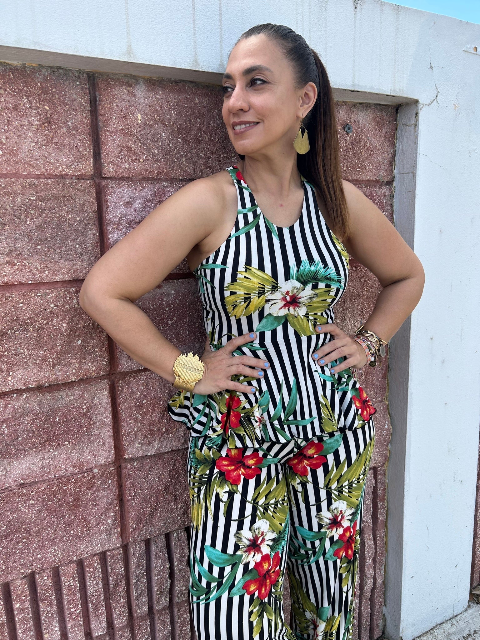 Tropical Stripe Blouse - WINOKJZ