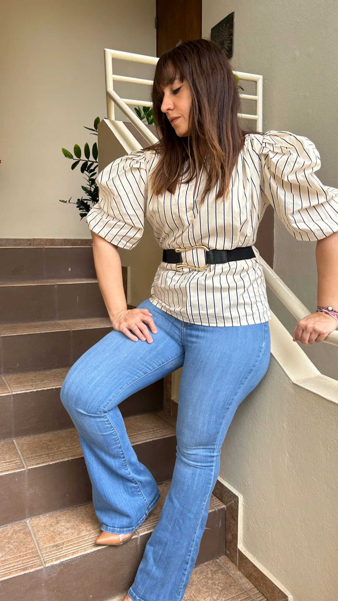 Striped Belted Blouse - WINOKJZ