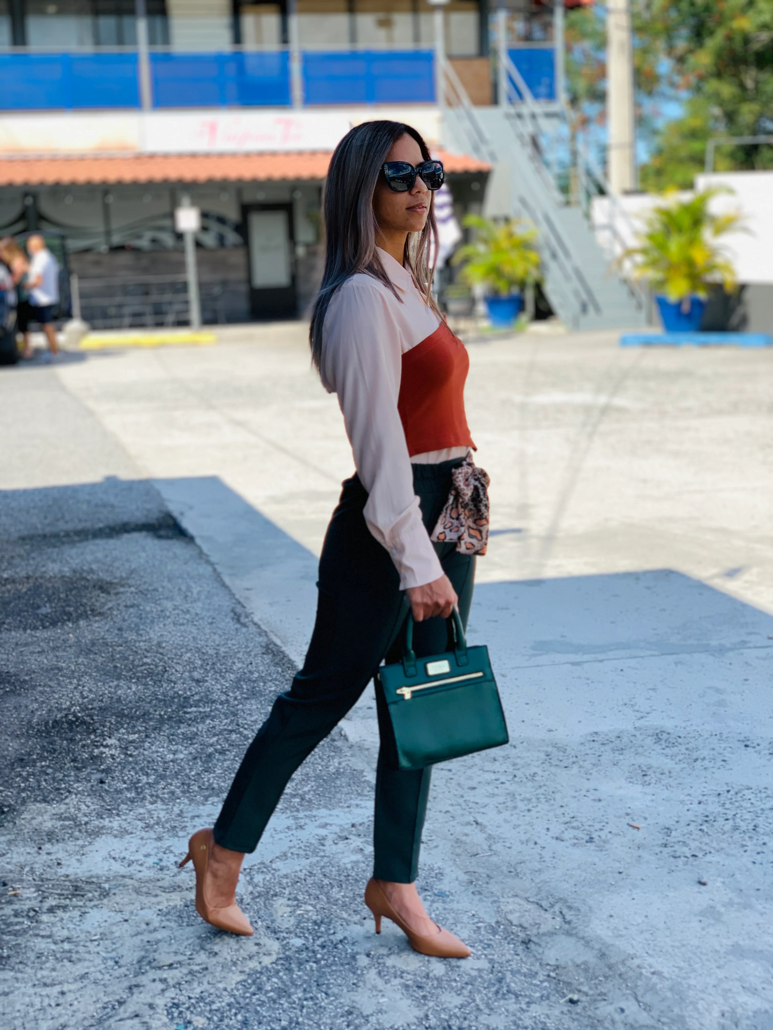 Print Scarf Green Pants - WINOKJZ