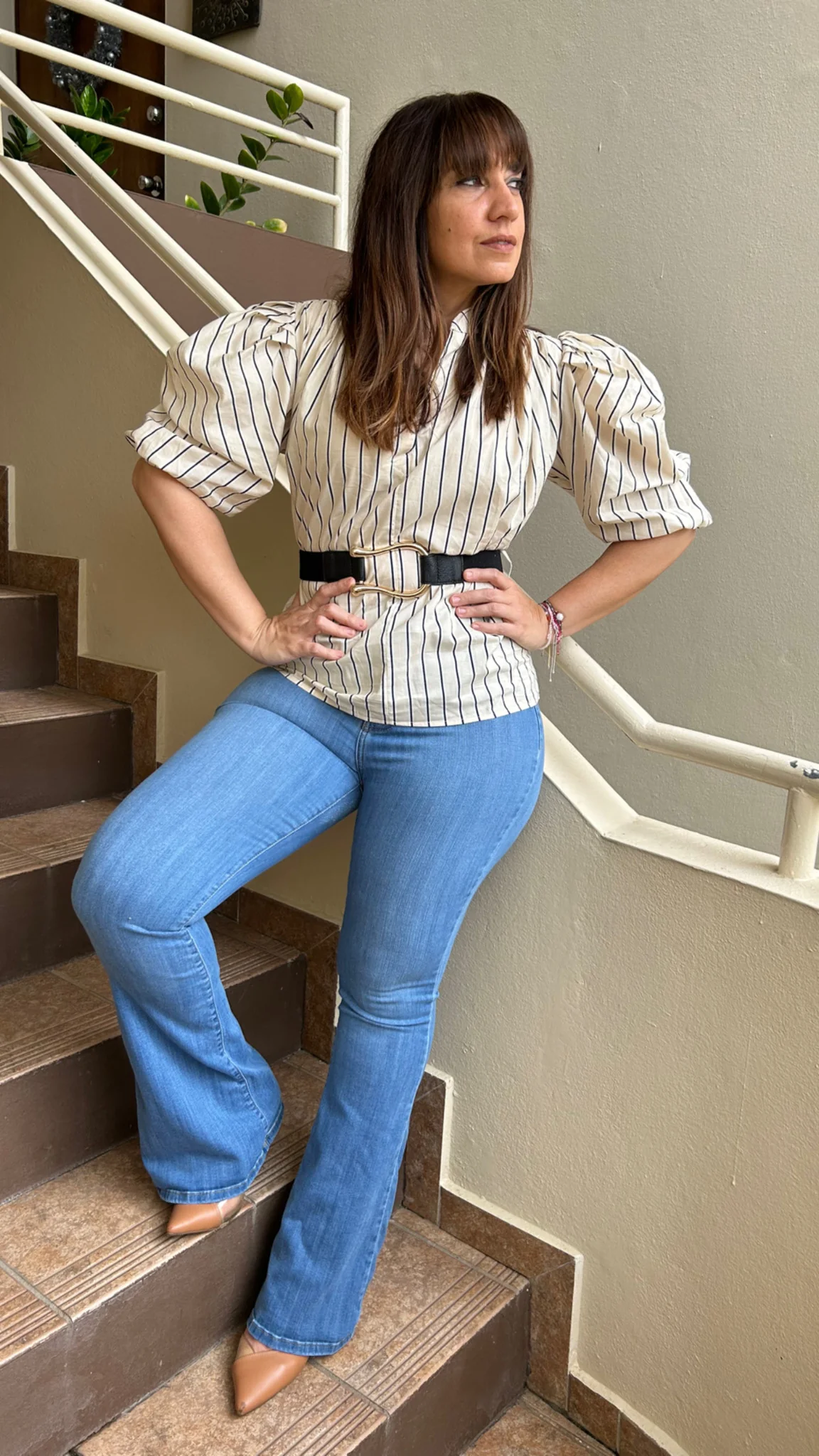 Striped Belted Blouse - WINOKJZ