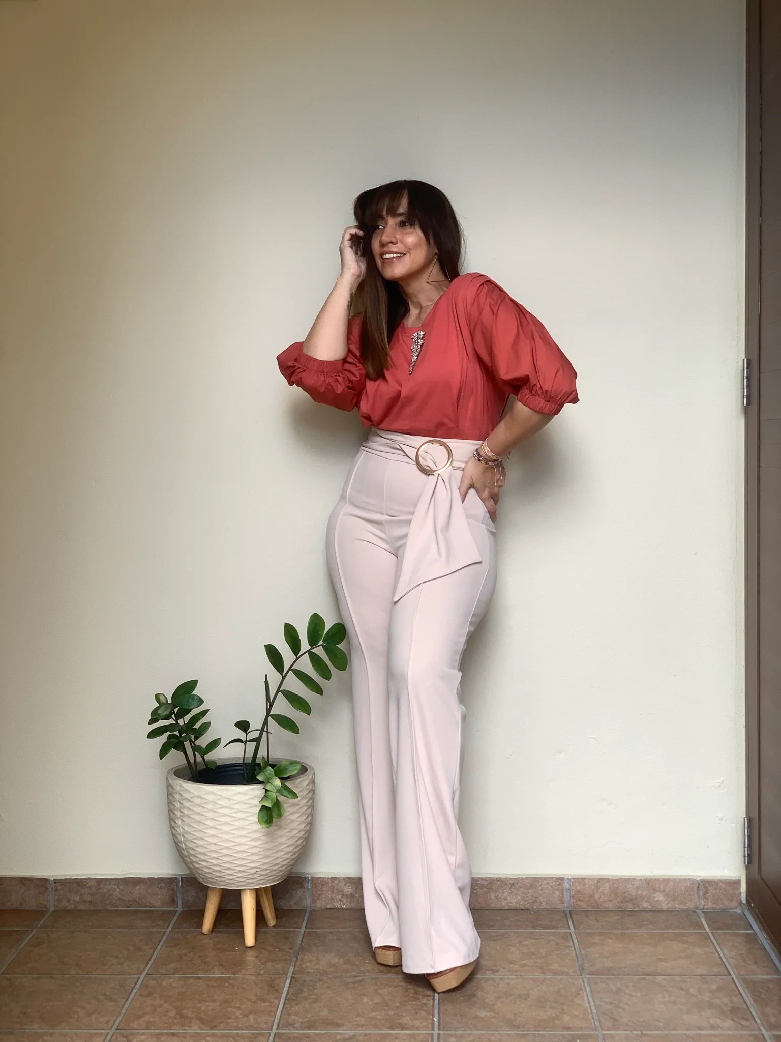 Beige High Waist Pants - WINOKJZ