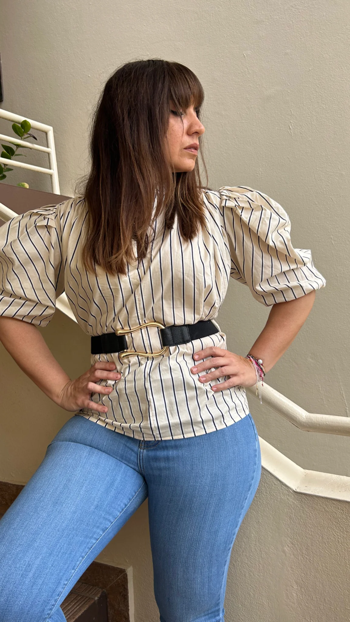 Striped Belted Blouse - WINOKJZ