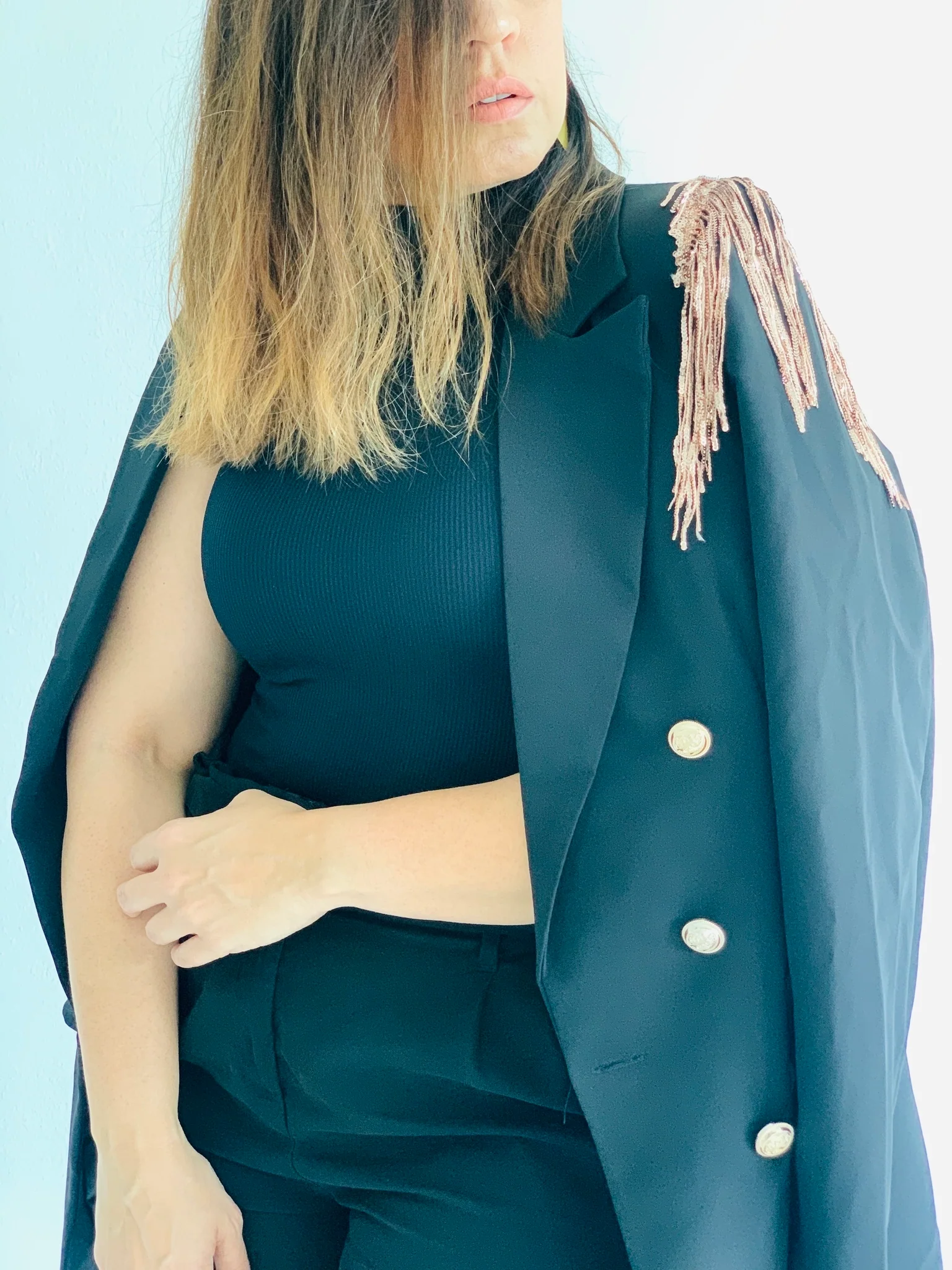 Sparkle Detail Black Blazer - WINOKJZ