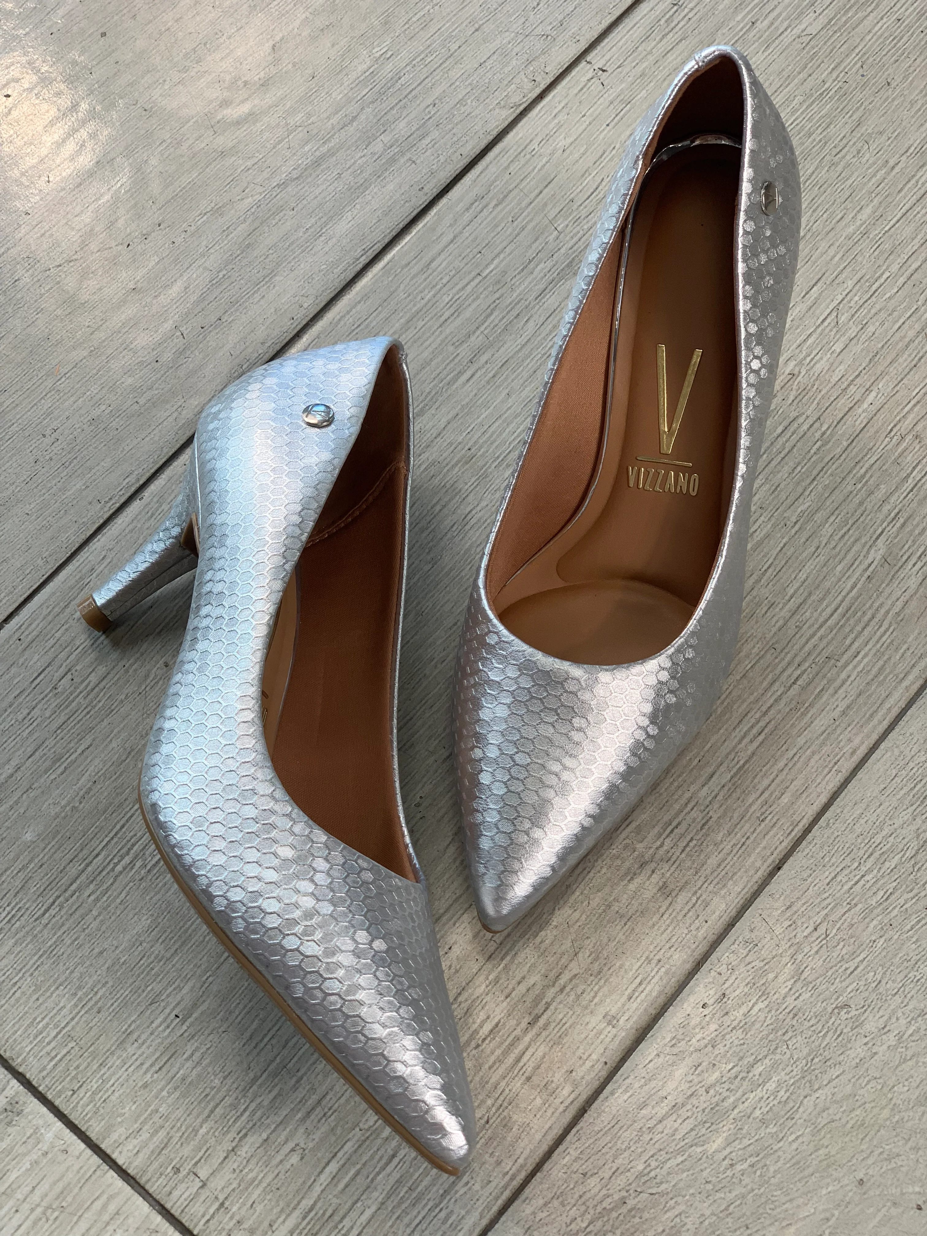 Silver Textured Heels - WINOKJZ