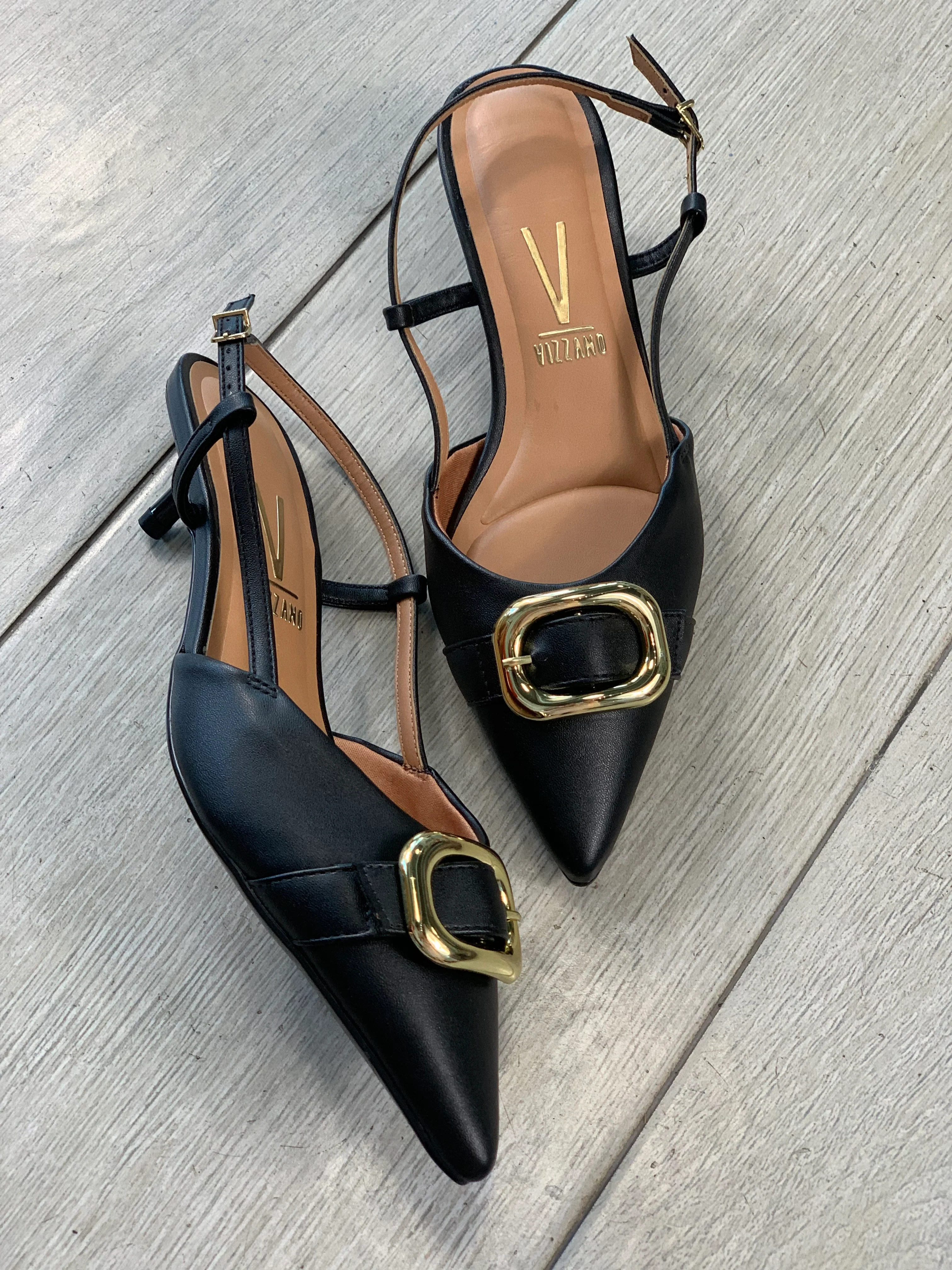 Black Gold Buckle Heels - WINOKJZ