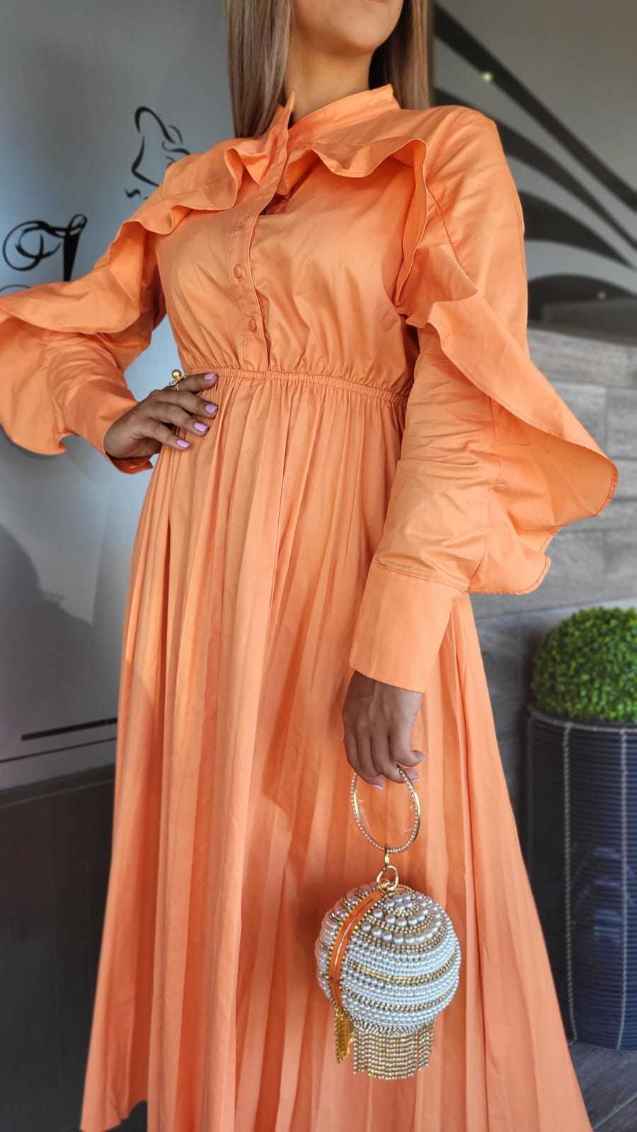 Orange Crew Neck Dress - WINOKJZ