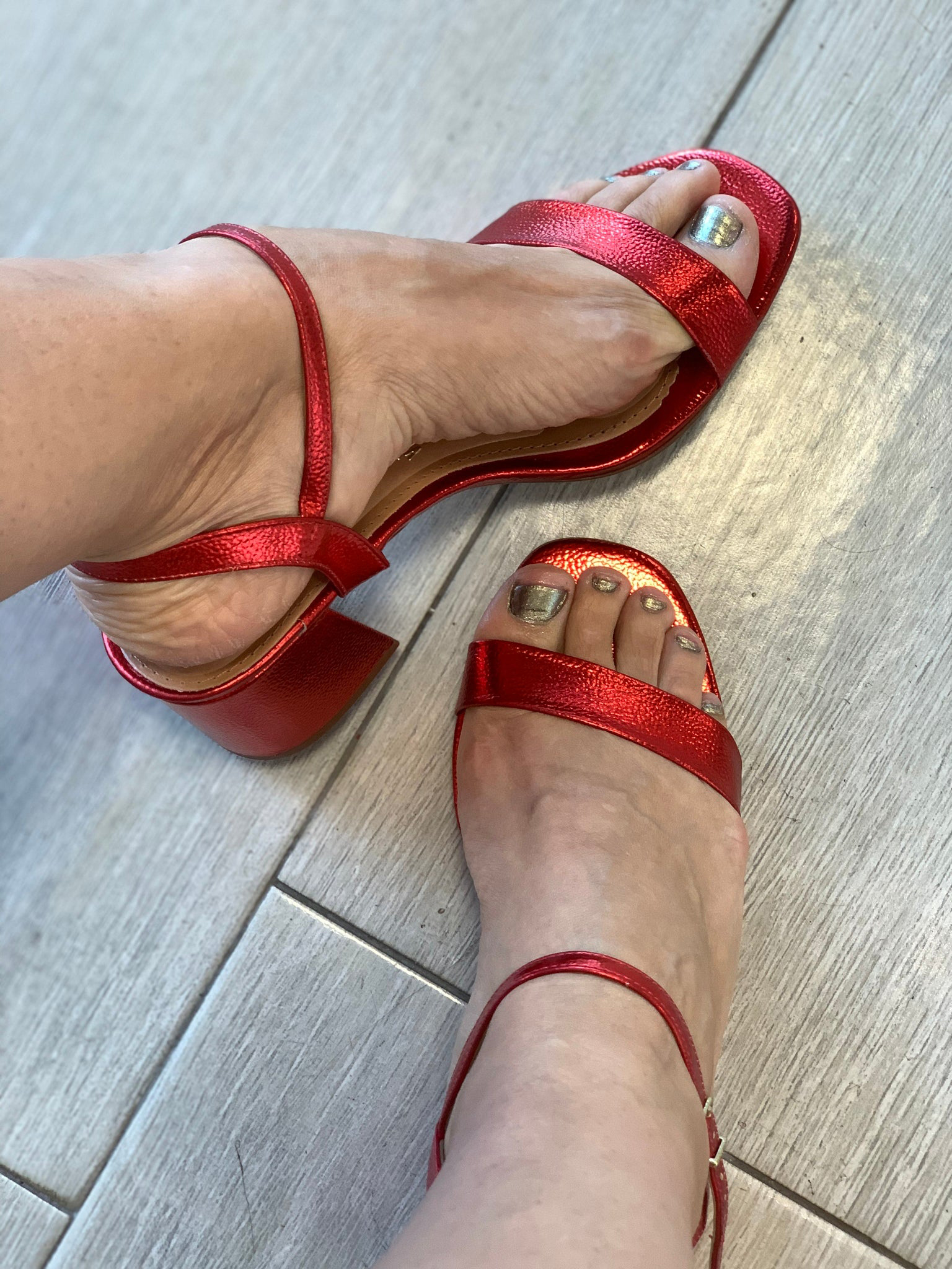 2�� Red Square Heel Sandals - WINOKJZ