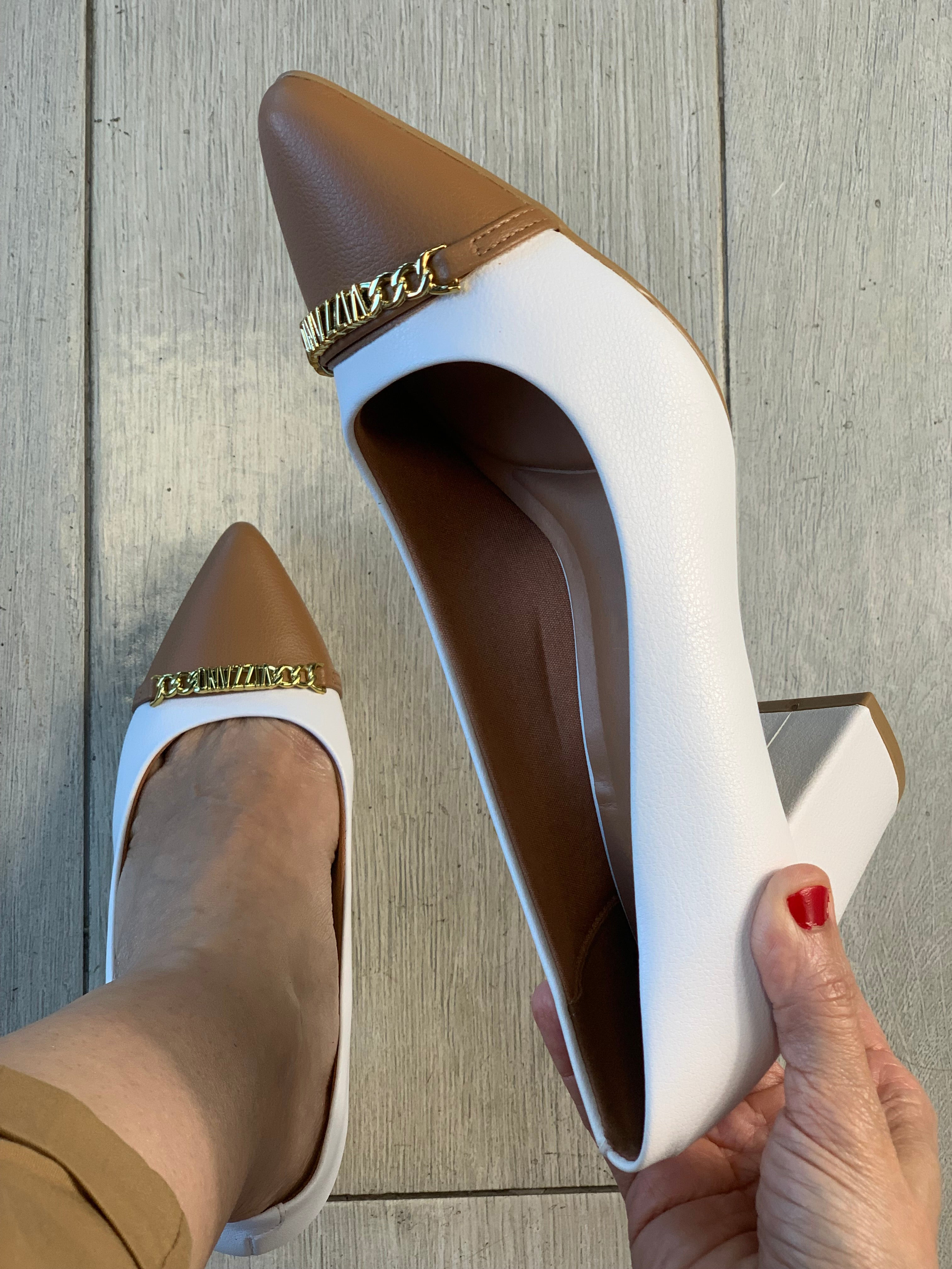 Signature White/Camel Square Heels - WINOKJZ
