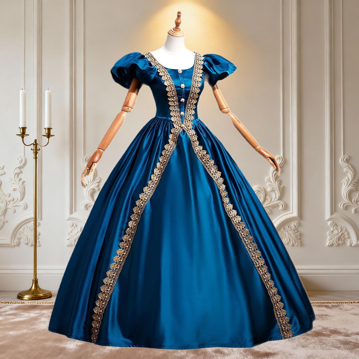 Elegant Rococo Victorian Medieval European Court Gown - Royal Blue Aristocratic Evening Dress - Cossnyc