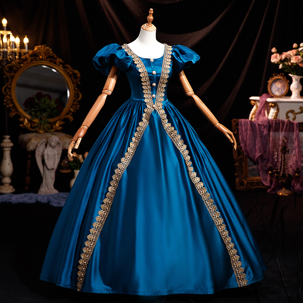 Elegant Rococo Victorian Medieval European Court Gown - Royal Blue Aristocratic Evening Dress - Cossnyc