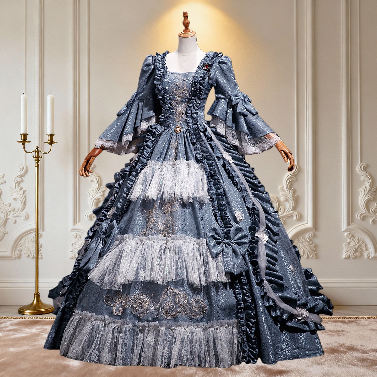 Medieval Rococo French Print Gown - Lavish European Court Dress with Romantic Lolita Style for Studio, Show & Performance - Cossnyc