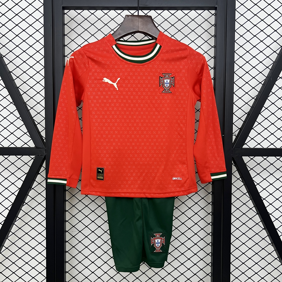 Kid's Portugal Home Long Sleeve Jersey+Shorts 2025