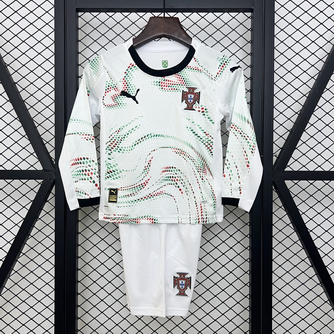 Kid's Portugal Away Long Sleeve Jersey+Shorts 2025